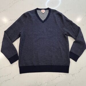 Brooks Brothers Red Fleece V-Neck Sweater Mens XL Blue Merino Wool **FLAWED**